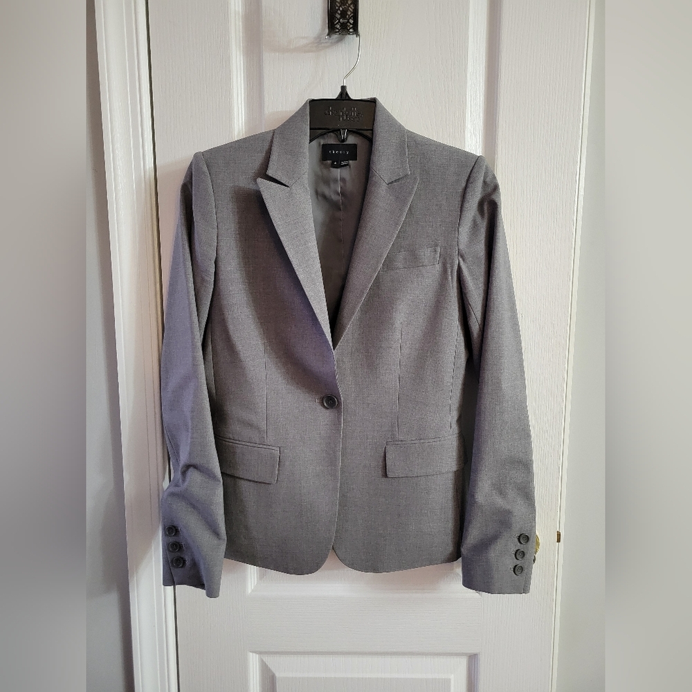 Theory Gray Single-Button Wool Blazer